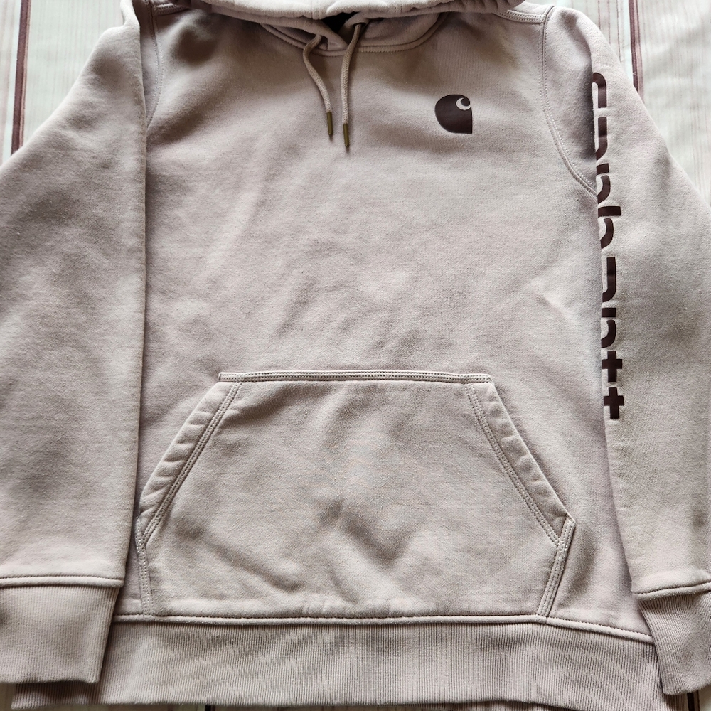 Carhartt "Relaxed Fit Midweight Logo Sleeve Graphic Hoodie" Mink Women's Size XL - Picture 3 of 11